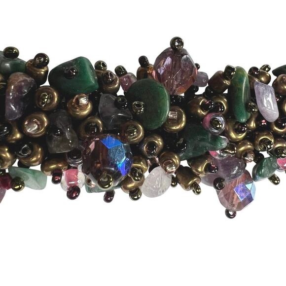 Colorful Beaded Wrap Magnetic Spray Bracelet Seed Beads Stone Purple Green Blue - Picture 7 of 10